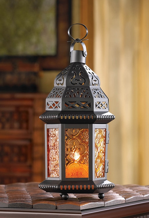 Amber Iron Moroccan Candle Lantern Decor