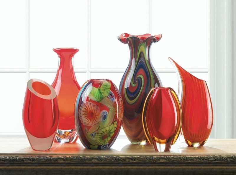 Crimson Sunset Art Glass Vase Home Decor