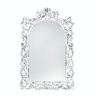 Distressed White Ornate Wall Mirror