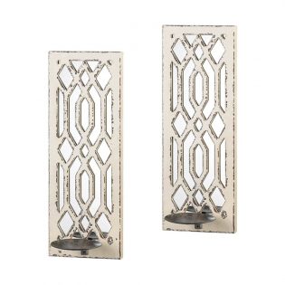 Distressed Wood Mirror Wall Sconce Set