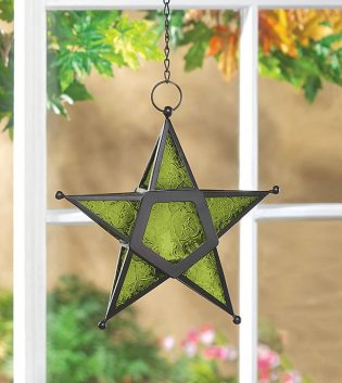 Green Glass Star Lantern Decor