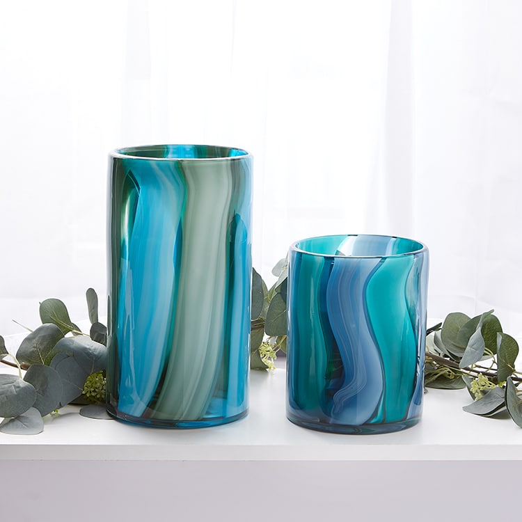 Large Blue Cylinder Glass Vase Home Decor
