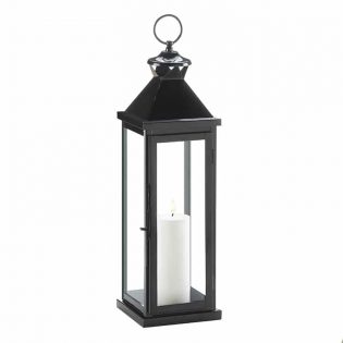 Large Glossy Black Lantern Home Accent