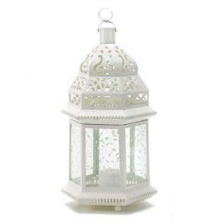 Large White Moroccan Candle Lantern