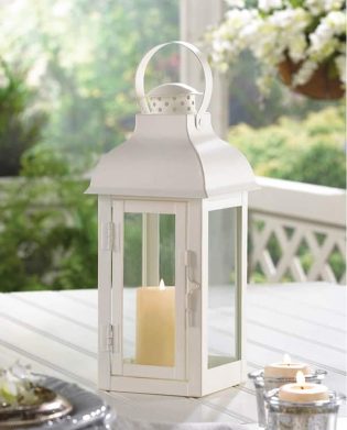 Medium White Gable Candle Lantern