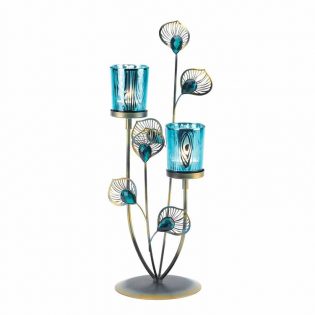 Peacock Plume Candle Holder Home Decor