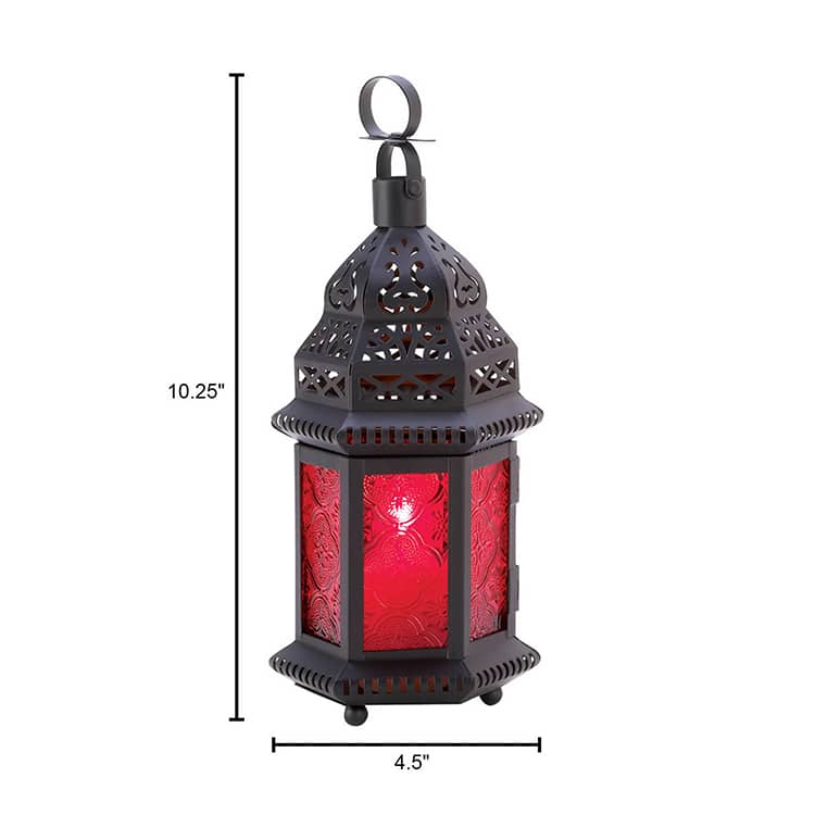 Red Glass Moroccan Candle Lantern Decor