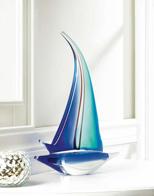 Sailboat Art Glass Statue Coastal Decor