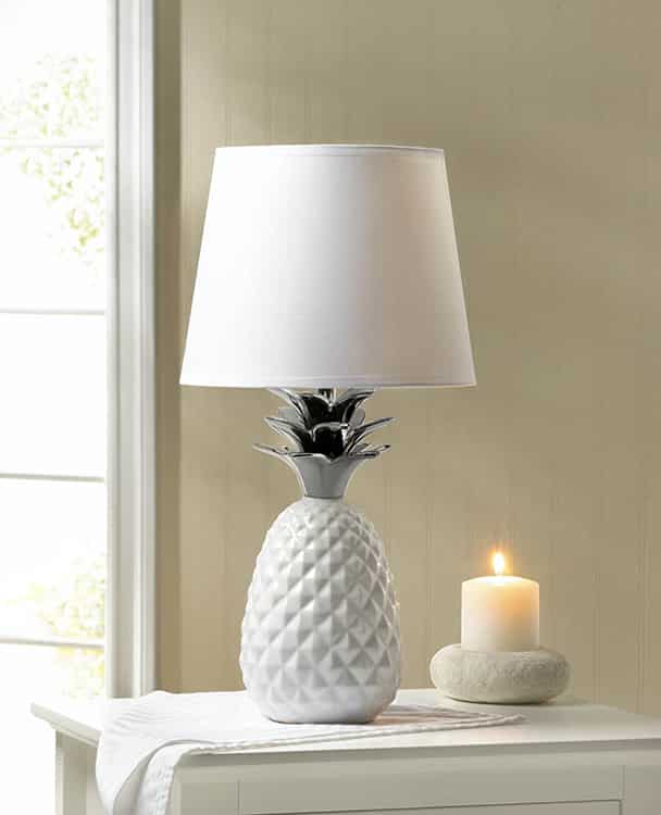 Silver Topped White Pineapple Table Lamp