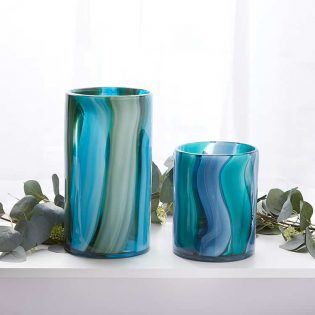 Small Blue Cylinder Glass Vase Decor