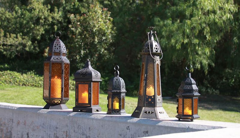 Tall Orange Moroccan Candle Lantern
