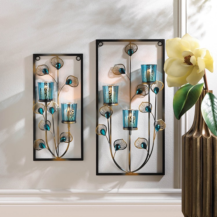 Three Candle Peacock Wall Sconce Decor