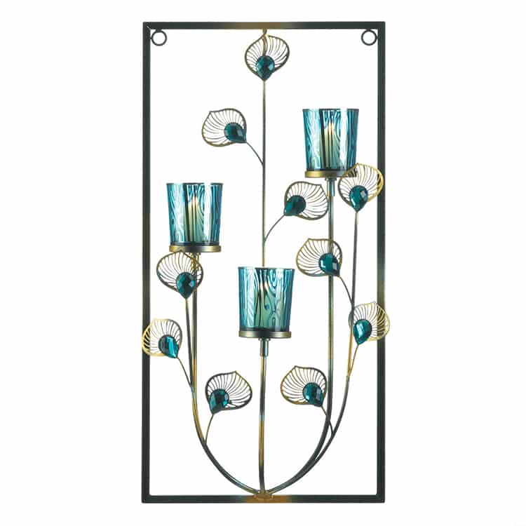Three Candle Peacock Wall Sconce Home Decor