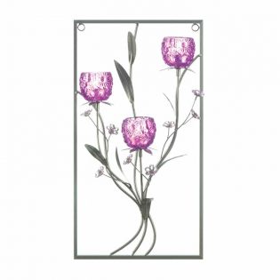 Three Candle Magenta Purple Flower Wall Sconce