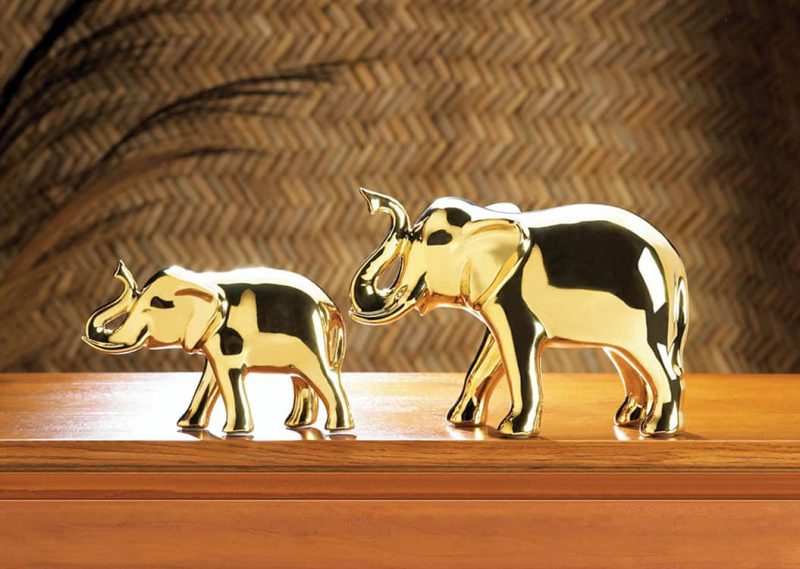 Small Golden Ceramic Elephant Figure